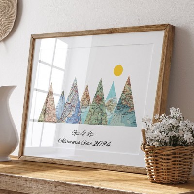 Personalised Adventure Travel Map Print Frame Couple City Map Anniversary Gifts for Wife Husband Christmas Gift for Her