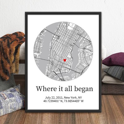 Personalised Where It All Began Map Print Unique Anniversary Gifts for Wife Husband Valentine's Day Gifts for Couples