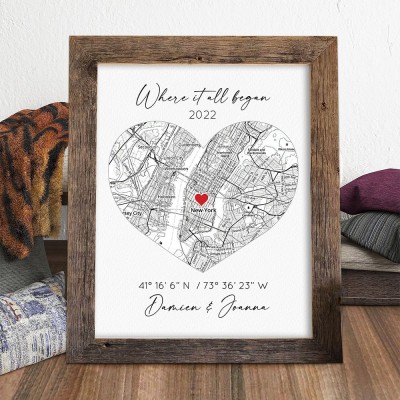 Where It All Began Map Personalised First Date Memory Map for Couples Anniversary Gift Ideas Valentine's Day Gifts