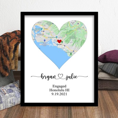 Personalised Where It All Began Map Print Frame Unique Engagement Gifts for Couple Wedding Anniversary Gift Valentine's Day Gifts