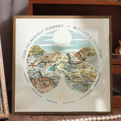 Custom Adventure Travel Map Art Print for Couples Wedding Anniversary Gift for Wife Husband