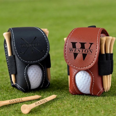 Personalised Leather Golf Ball & Tee Bag with Engraved Name Unique Golf Accessories Sports Gifts for Golfer
