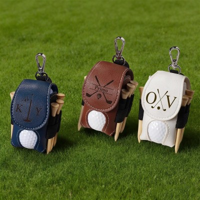 Personalised Leather Golf Ball & Tee Bag Holder with Name Unique Gift for Golf Lovers Birthday Gift for Him
