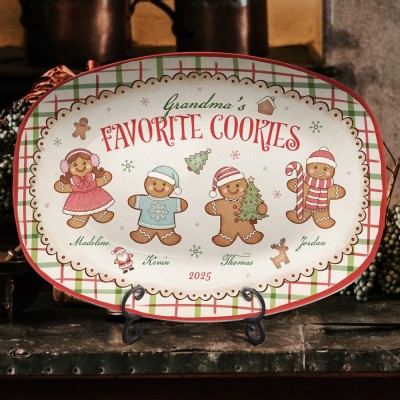 Custom Grandma's Favorite Cookies Gingerbread Platter with Kids Names Christmas Gift for Grandma Mum
