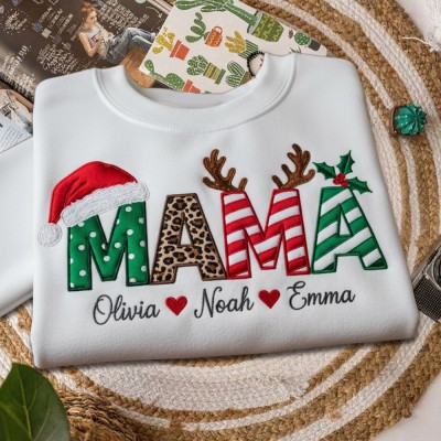 Personalised Embroidered Mama Christmas Sweatshirt with Kids Names Christmas Gifts for Mum