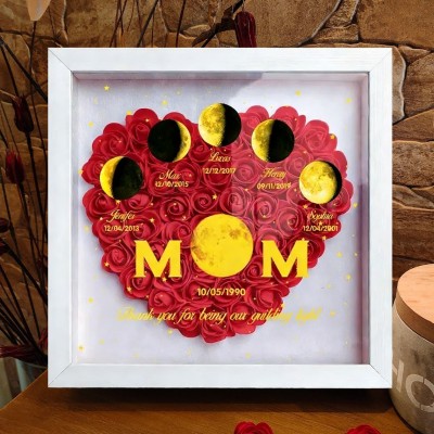 Personalised Mum Flower Shadow Box with Moon Phase Print Keepsake Gifts for Mum Grandma Mother's Day Gift