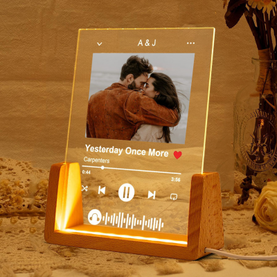 Personalised Spotify Song Plaque Music Acrylic Photo Night Light Valentine's Day Gift for Couples Anniversary GIft Ideas