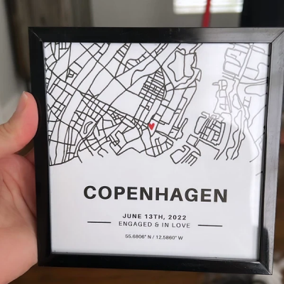 Custom Hand Drawn Coordinates Street Map Framed Gift for Couples Unique Wedding Anniversary Gift Ideas