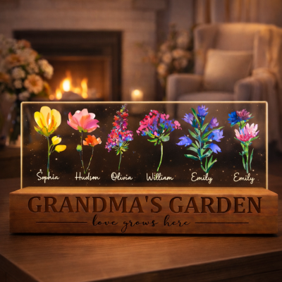 Personalised Grandma's Garden Love Grows Here Birth Flower Night Light Keepsake Gifts For Mum Grandma Unique Mother's Day Gift