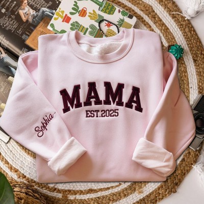 Custom Embroidered Mama Sweatshirt with Kids Names on Sleeve Gifts for Mum New Mum Gift Mother's Day Gift