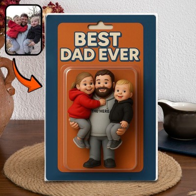 Best Dad Ever Block Plaque Custom Photo Dad And Kids Action Figure Acrylic Block Unique Gifts for Dad Father's Day Gift