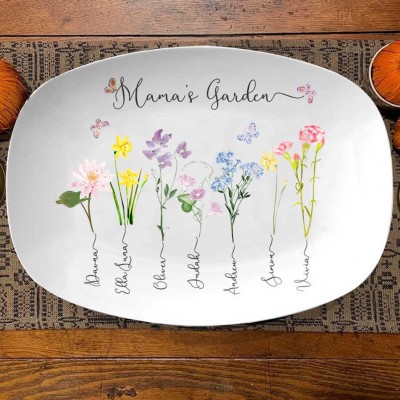 Personalised Mama's Garden Birth Flowers Platter Custom Mother's Day Gifts for Mum Gift for Grandma Nana