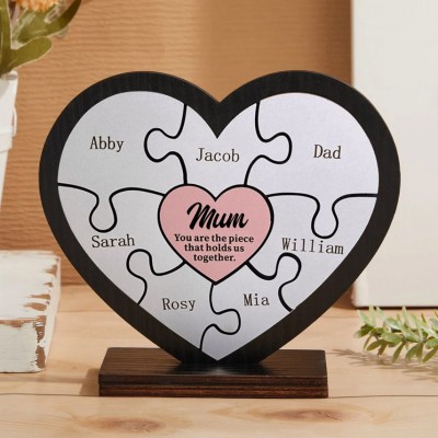 Personalised Heart Shaped Mum Puzzle Name Sign Gift Ideas for Mum Mother's Day Gifts