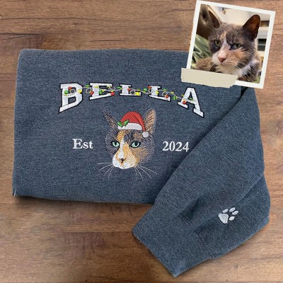 Custom Pet Christmas Embroidered Portrait Photo Sweatshirt Unique Gifts for Dog Owners Christmas Gift for Pet Lovers