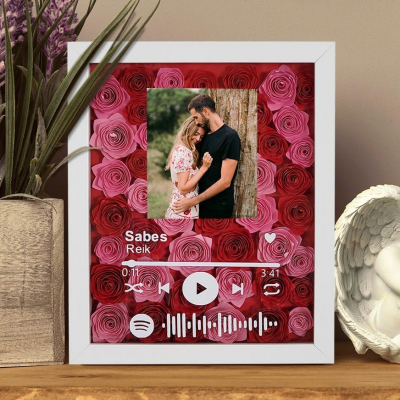 Personalised Spotify Code Flower Shadow Box With Photo Couple Gifts For Her Unique Christmas Gifts