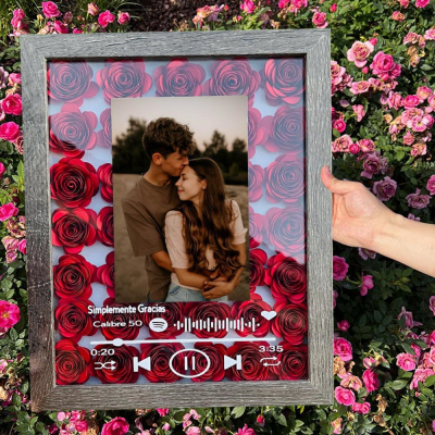 Custom Couple Flower Shadow Box with Spotify Code Unique Gifts for Her Anniversary Gift for Wife Valentine's Day Gifts