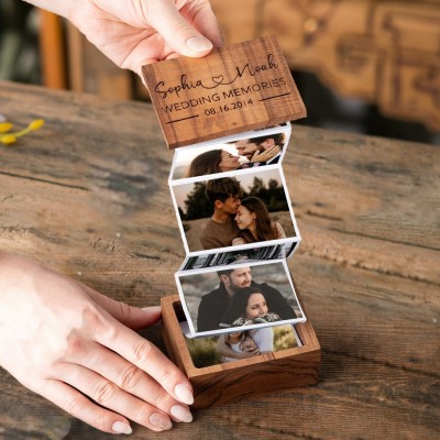 Personalised Pull Out Wooden Photo Box Memorial Gifts for Couples Wedding Anniversary Gifts Valentine's Day Gift for Her