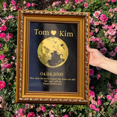 Personalised Moon Phase Print Frame By Date for Couple With Names Anniversary Gift for Wife Husband Birthday Gifts