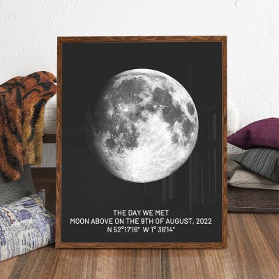 Personalised The Day We Met Moon Phase Print Frame Unique Gifts for Couple Anniversary Gifts Birthday Gift for Her Him