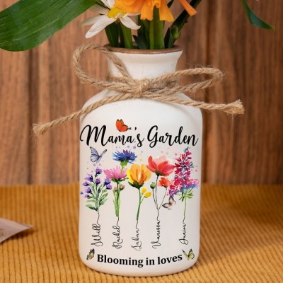 Personalised Mama's Garden Birth Month Flower Vase with Kids Names Gift for Mother's Day Unique Gifts for Grandma Mum