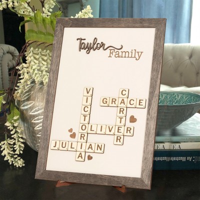 Personalised Family Crossword Scrabble Wooden Puzzle Sign for Mum Dad Custom Family Gifts Mother's Day Gift Ideas