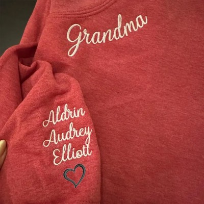 Custom Embroidered Grandma Sweatshirt with Grandma Names on Sleeve Gifts for Grandma Unique Mother's Day Gift