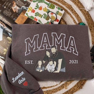 Custom Mama Sweatshirt with Embroidered Photo Portrait New Mum Gift Keepsake Gifts for Mum Mother's Day Gift Ideas