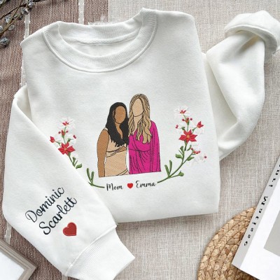 Personalised Mum Sweatshirt with Embroidered Portrait From Photo Keepsake Gifts for Mum Grandma Mother's Day Gift