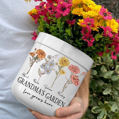 Custom Grandma's Garden Birth Flower Plant Pot with Kids Names Unique Gifts for Grandma Mum Mother's Day Gift Ideas