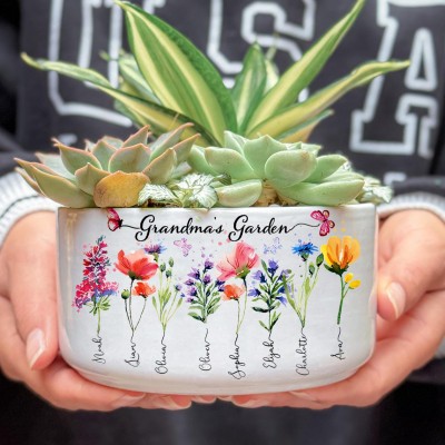 Custom Grandma's Garden Birth Flower Mini Succulent Plant Pot with Grandkids Names Gift for Grandma Mum Mother's Day Gifts