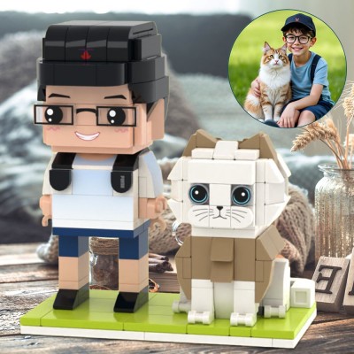 Personalised Brick Figures of Cat and Owner from Photo Unique Gifts for Cat Lover Gift Ideas for Him