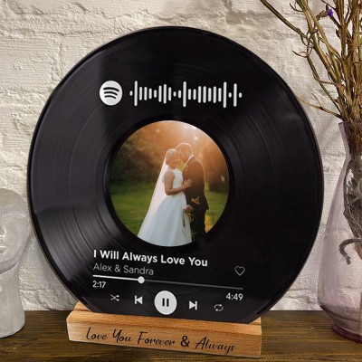 Personalised Spotify Music Vinyl Record with Photo Wedding Anniversary Gifts for Him Valentine's Day Gift for Boyfriend