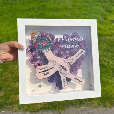 Mama We Love You Holding Hands Flower Shadow Box with Kids Names Custom Gifts for Mum Unique Grandma Mother's Day Gift