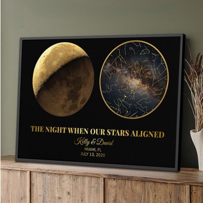 The Night When Our Stars Aligned Star Map Frame with Moon Phase Custom Gifts for Couple Wedding Anniversary Gift