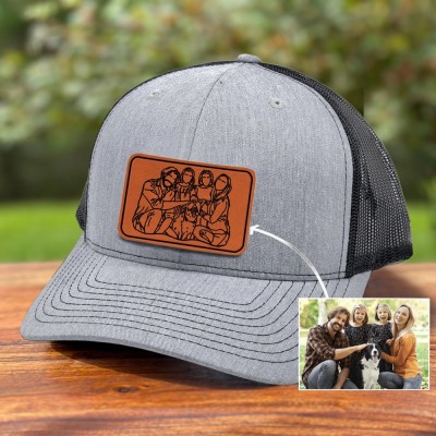 Custom Family Outline Portrait Trucker Hat for Men Gifts for Dad Grandpa Father's Day Gift