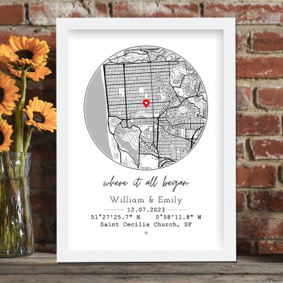 Personalised Couple Location Map Frame First Date Map Engagement Gift Wedding Anniversary Gifts for Her Him Valentine's Day Gift