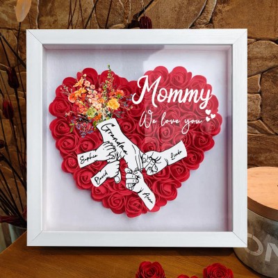 Mum We Love You Holding Hands Heart Flower Shadow Box with Kids Names Personalised Gifts for Mum Mother's Day Gift Ideas