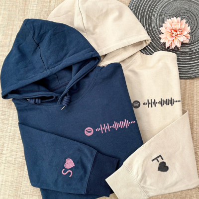 Embroidered Spotify Code Hoodie Custom Couples Matching Hoodies for Anniversary Valentine's Day Gifts Unique Gift for Couples