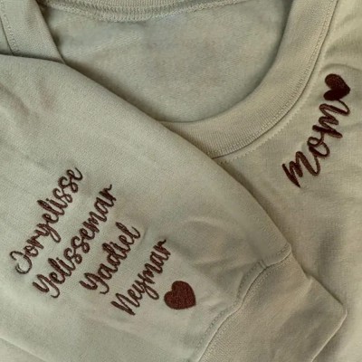 Personalised Mum Embroidered Sweatshirt Hoodie With Kids Names on Sleeve Unique Gift For Mum Grandma Mother's Day Gifts Mum Pregnancy Gift