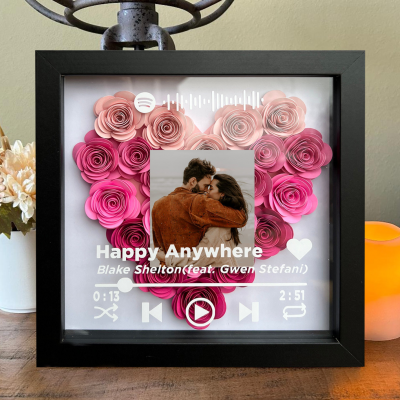 Custom Couple Photo Flower Shadow Box With Spotify Music Code Christmas Gift Ideas Love Gift For Her