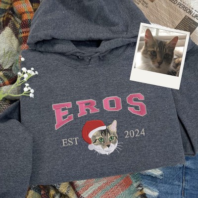 Custom Christmas Pet Cat Embroidered Portrait Photo Sweatshirt Gifts for Cat Lovers Christmas Gift for Pet Lover