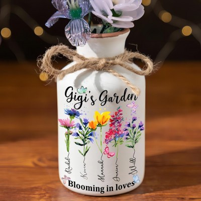 Custom Gigi's Garden Birth Month Flower Vase with Kids Names Unique Gifts for Mum Grandma Mother's Day Gift Ideas