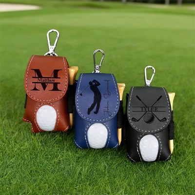 Personalised Leather Golf Ball & Tee Bag Holder with Name Golf Accessories Golfer Sports Gifts Unique Gift for Golf Players