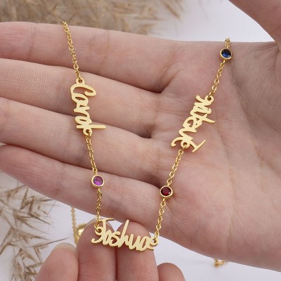 Personalised 1-6 Names and Birthstones Necklace Unique Family Keepsake Gift For Mum Grandma Christmas Day Gifts