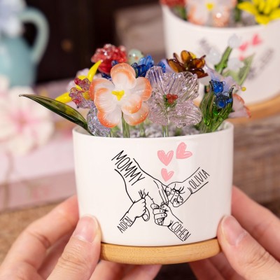 Personalised Grandma's Garden Mini Glass Birth Month Flower Pot Keepsake Gifts for Mum Grandma Unique Mother's Day Gift