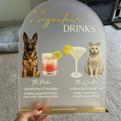 Custom Wedding Bar Menu Sign with Pet Portrait Cartoon Dog Bar Drink Sign Wedding Gift