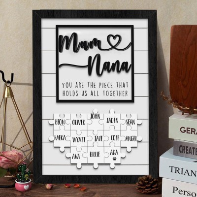 Personalised First Mum Now Nana Puzzle Sign with Kids Names Gift Ideas for Mum Nana Mother's Day Gifts