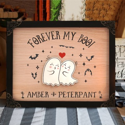Personalised Forever My Boo Wood Sign Ghosts Spooky Couple Sign Funny Halloween Gift