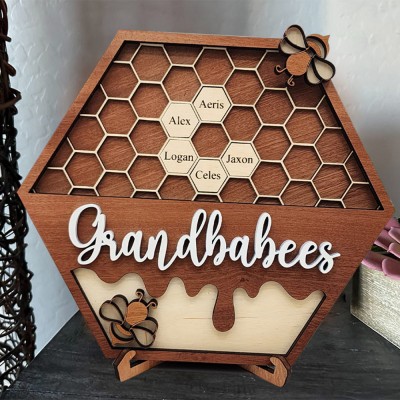 Personalised Bee Hive Family Tree Wood Name Sign for Anniversary Christmas Gifts Unique Gift for Mum Grandma