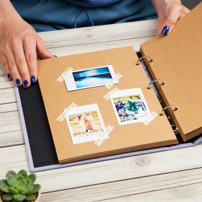 Personalised Linen Hardcover Scrapbook Album – 40 Sheets for Instant & 6x10” Photos, Memory Book with Occasional Motto